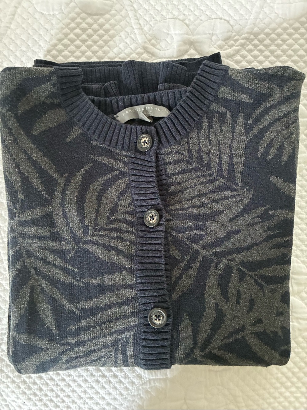 Proenza schouler Women's Blue Leaf Long Sleeve Button Up Cardigan Sweater XL - Picture 2 of 5